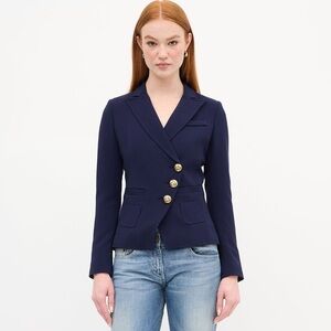 Smythe Asymmetrical Wrap Blazer - Navy Blue + Gold Buttons - Size 4